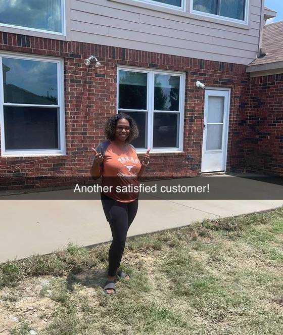 Satisfied customer with backyard slab